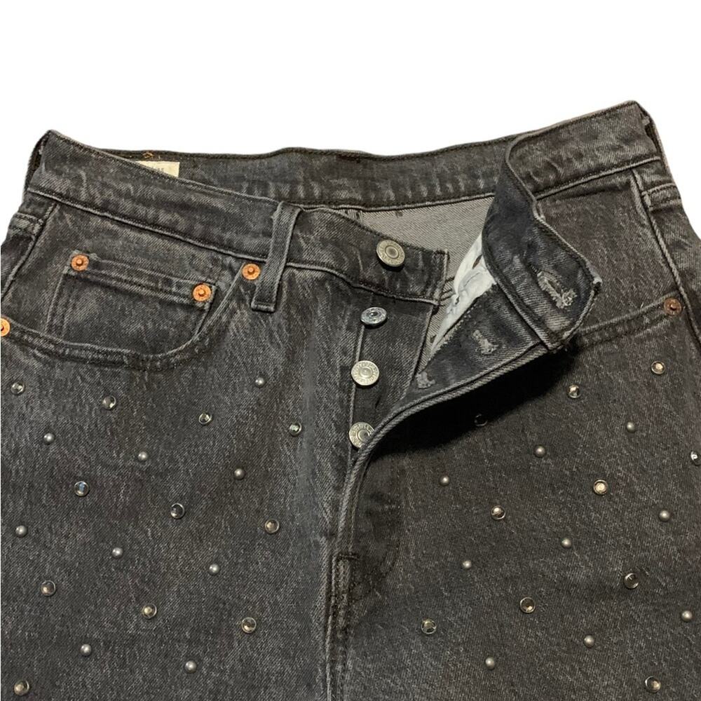 Levi's 501 Original Black‎ Cropped Studded Rhinestone Jeans Black Size 26 - Picture 4 of 12